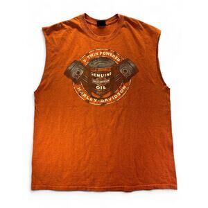 Harley Davidson Biker Sleeveless Graphic Tee Orange Men sz L